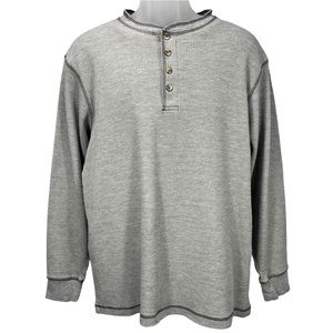 Reel Legends Gray Waffle Knit Henley Long Sleeve Performance Shirt‎ Mens Large